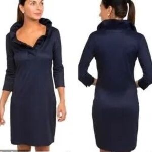 Gretchen Scott Designs Ruffle Neck Dress Navy‎ XS